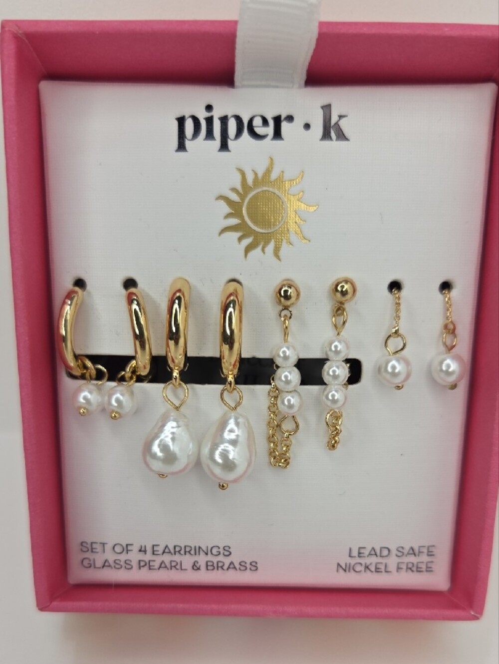 💛▪️piper k ▪️ Set Of 4 Pairs Glass Learl And Brass Gold-Tone Earrings - Picture 5 of 7